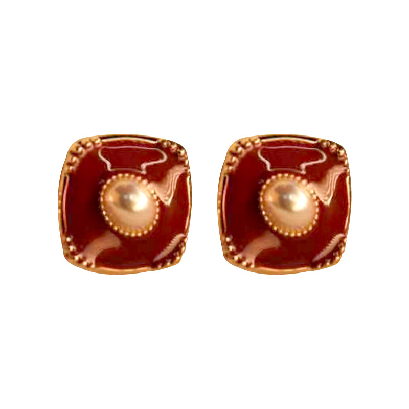 Flower Same Style Accessories Earrings Enamel Vintage Earrings 925 Sterling Silver Alloy Simple High-Grade Red Pearl Earrings
