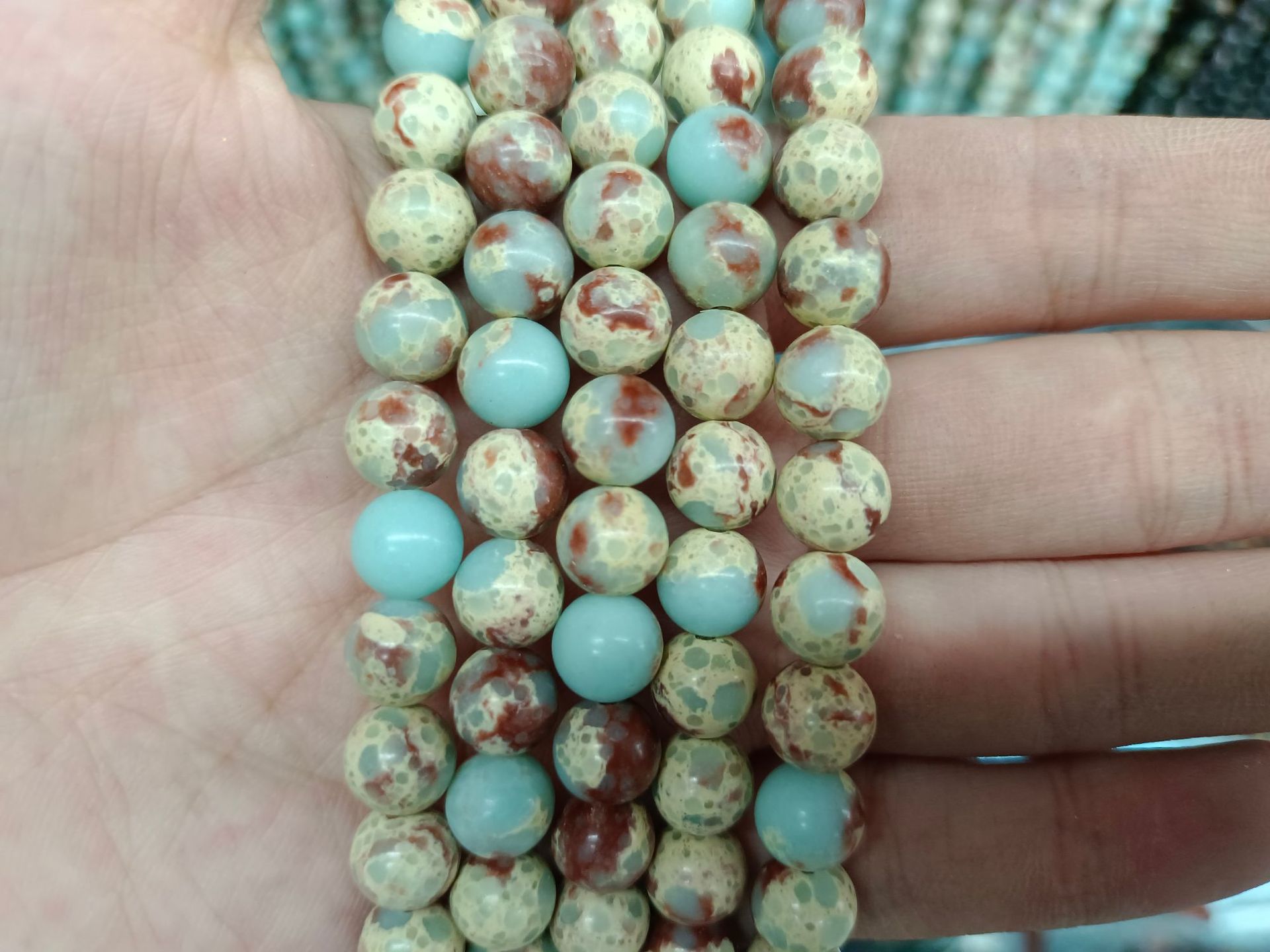 厂家直销优化帝王石散珠 寿山石圆珠绿帝皇石批发 diy饰品配件