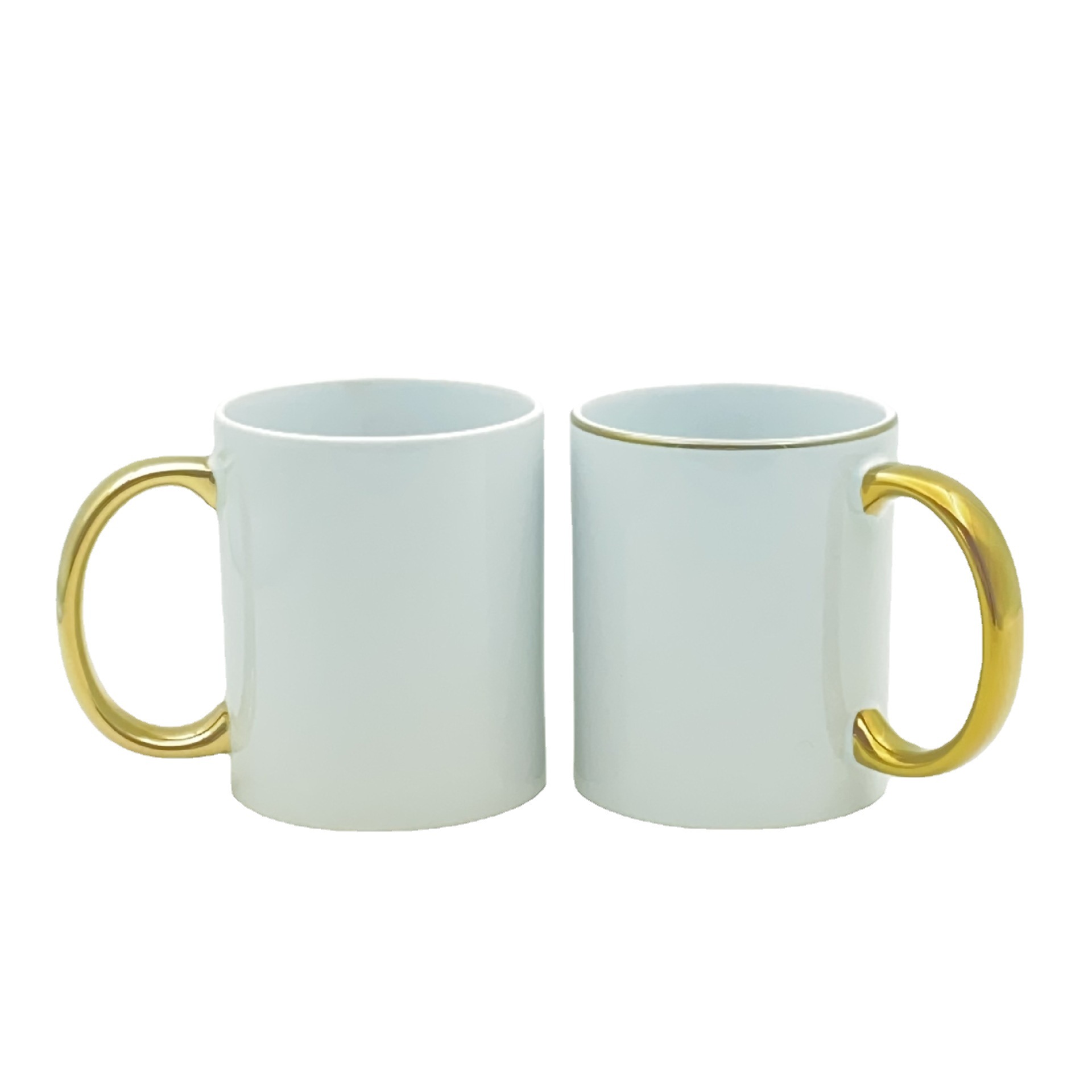 Electroplating Cup Golden Silver Straight Body Ceramic Cup Export Gold and Silver Handle Coating Thermal Transfer Mug Printed Pattern