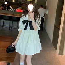 法式蝴蝶结仙女裙夏季2023新款减龄白色可爱公主裙子泡泡袖连衣裙