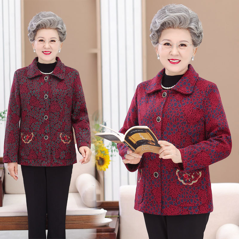 中老年人春秋外套女奶奶装6070岁老太太翻领上衣老人宽松衣服春季