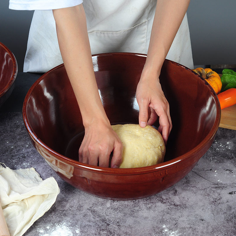 陶土盆批发老式家用厨房大盆子加厚红和面陶瓷晒酱揉面发面洗菜盆