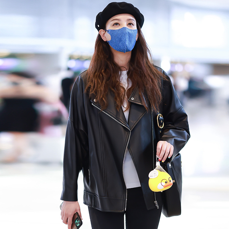 郑希怡明星同款皮衣外套女 2021新款韩版宽松秋冬机车皮衣外套