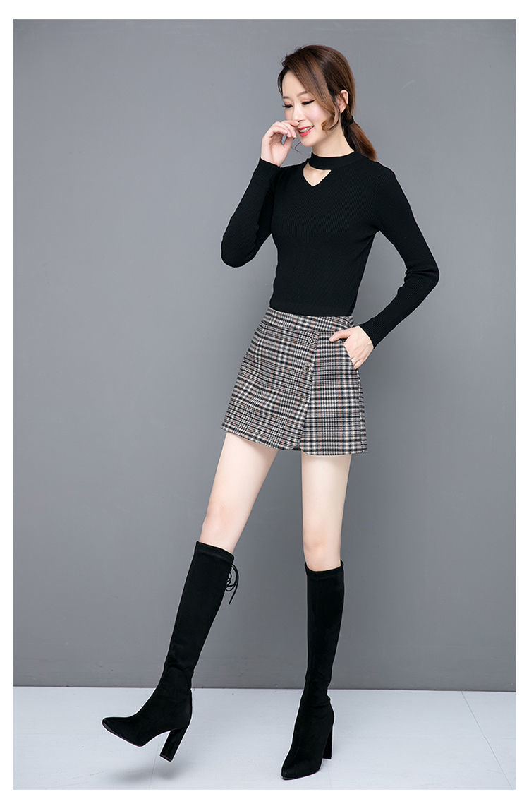 格子裙裤女秋冬毛呢短裤女士前裙后裤外穿高腰显瘦字半身裙