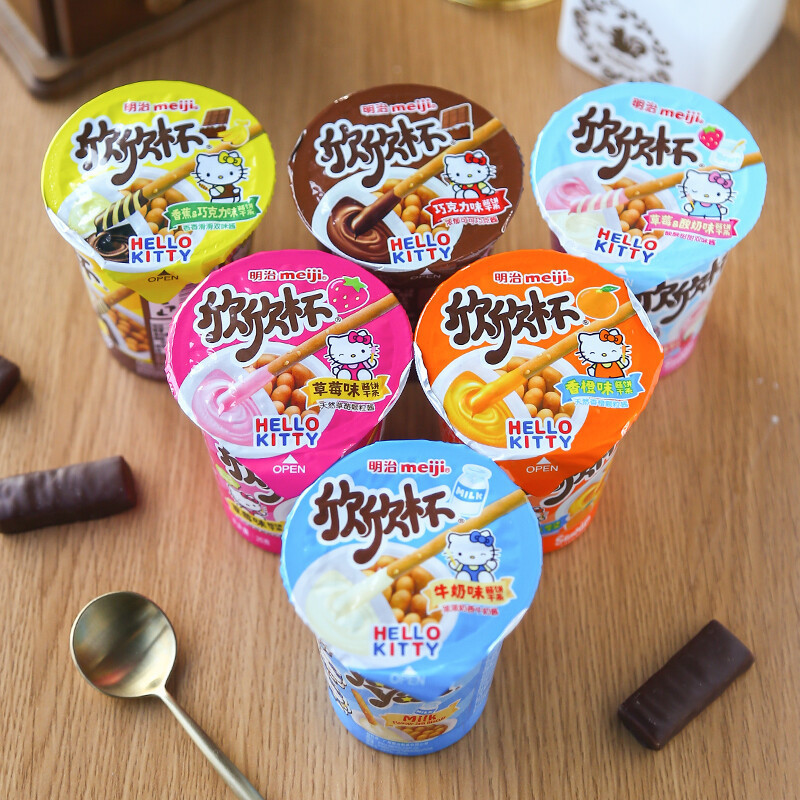 meiji明治欣欣杯草莓味蘸酱棒手指饼干长条巧克力牛奶儿童零食25g