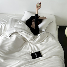 裸睡60支双面天丝四件套纯色床上用品春夏白色凉感素色被套1.8米