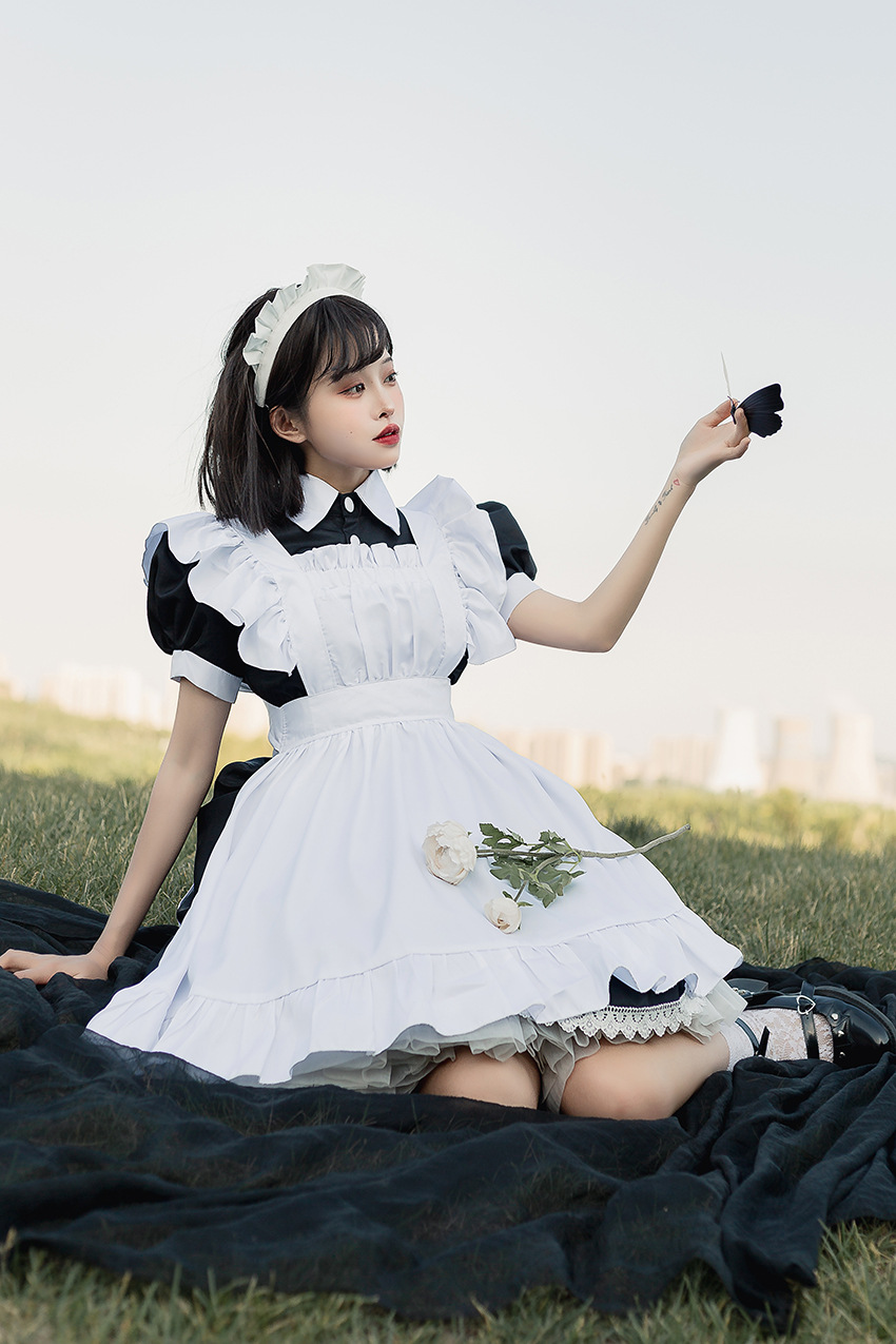 女仆装cosplay 餐厅咖啡厅工作服长裙黑白女佣装聚会派对一件代发