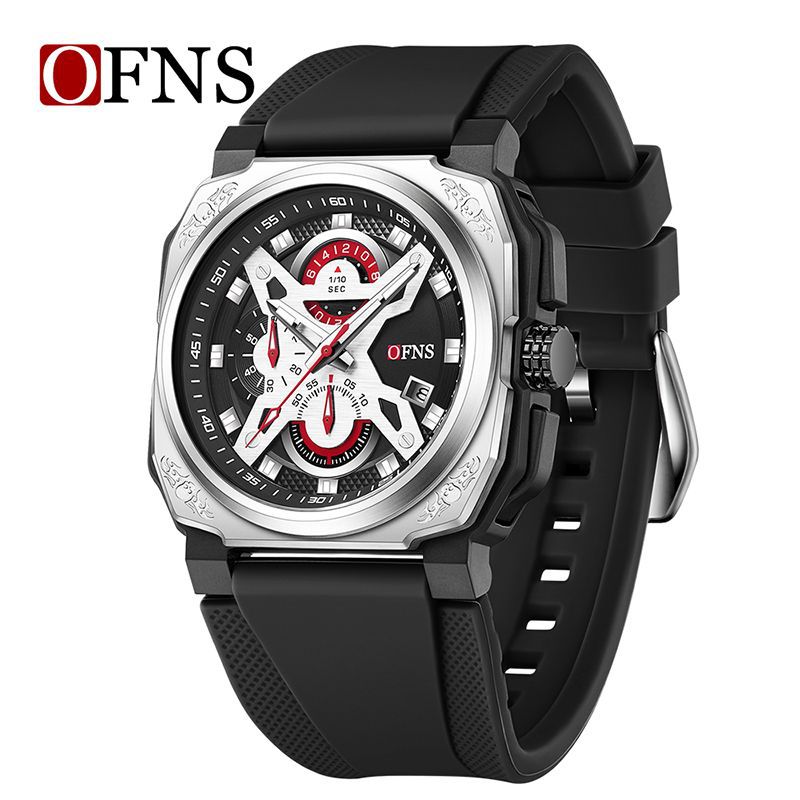 ofns亚马逊爆款石英表三眼六针防水方形石英表日历男
