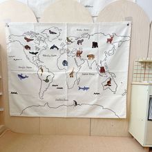 北欧风世界地图背景布儿童房帆布拍照墙贴免打孔装饰布益智挂画