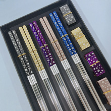 不锈钢筷子礼盒套装合作套装彩色樱花304食品级不锈钢筷子一人