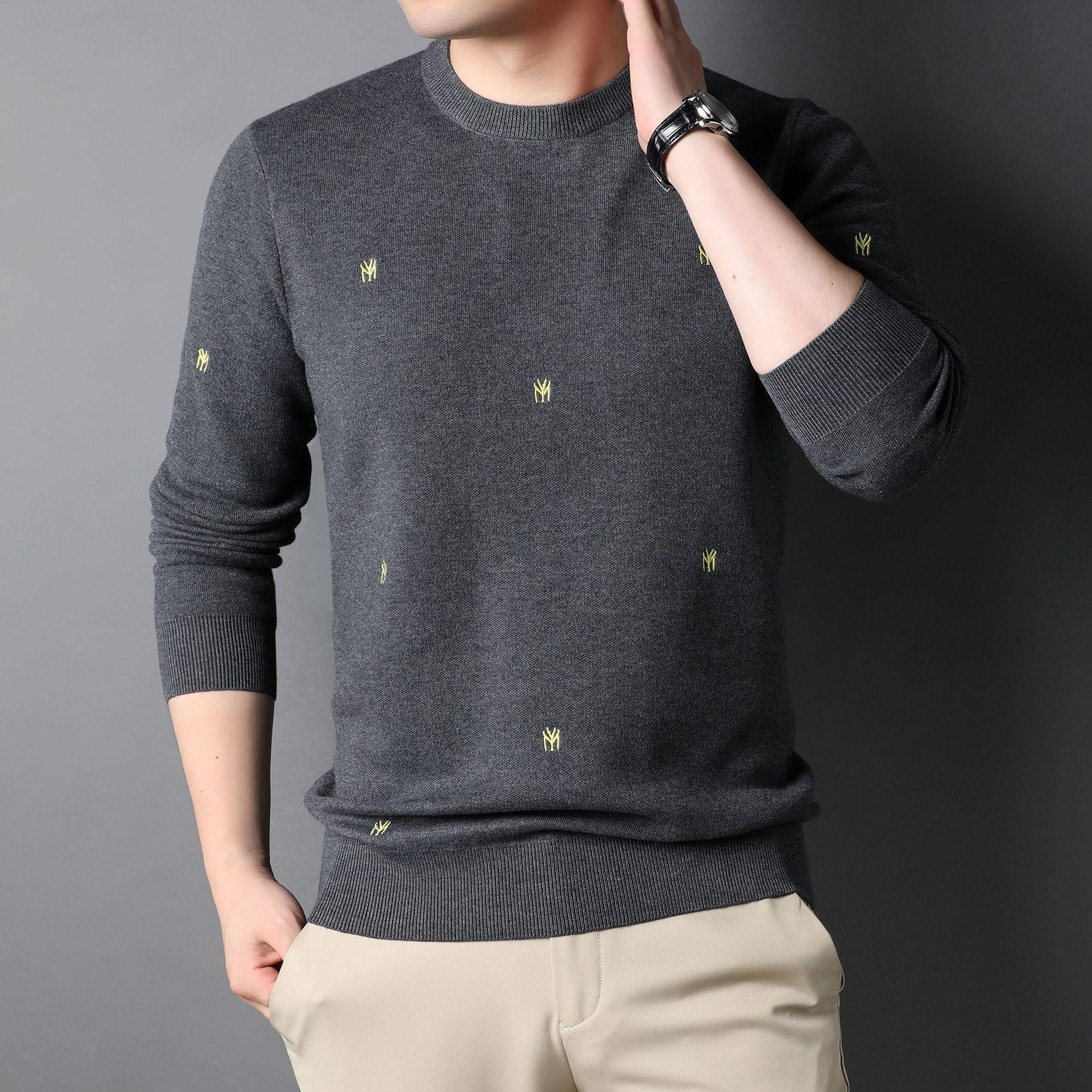 毛衣男士秋冬新款青年韩版宽松圆领套头针织羊毛衫休闲打底衫