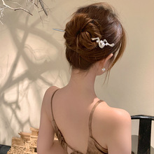 轻奢新中式珍珠发簪女超仙高级设计感金属盘发器发钗气质簪子发饰