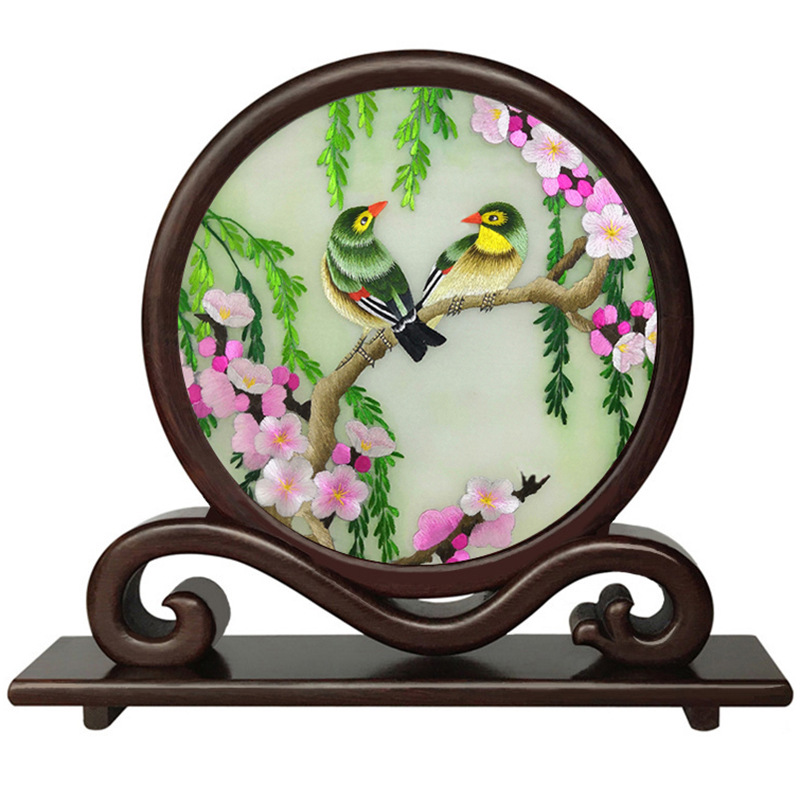 批发苏州手工刺绣摆件苏绣双面绣屏风成品熊猫画工艺品便携式如意