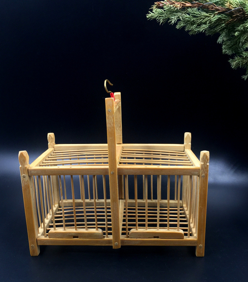 包邮鸣虫笼 实惠美观的带提手双蝈蝈竹笼子手工昆虫蚂蚱蝈蝈活体