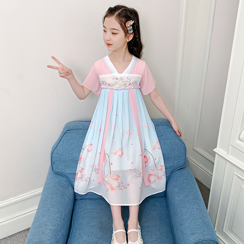 Girls' Han Chinese Costume Dress 2023 New Children Fashionable Summer Clothing Teenager Clothing Girls Summer Hanfu Princess Skirt