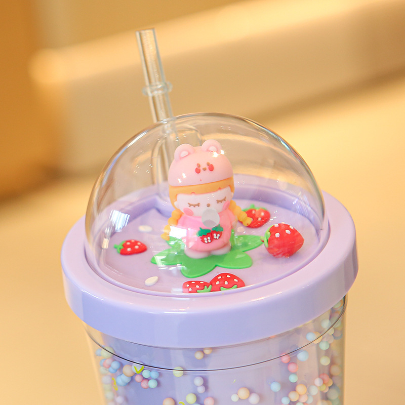 New Cute Bubble Girl Micro Landscape Creative Ice Cup Student Double-Layer Large Capacity Bubble Plastic Water Cup Carrying