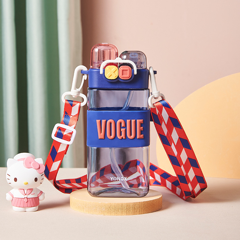 Plastic Water Cup Double Drink Children's Water Cup Good-looking Creative Punk Square Cup with Straw Student Sports Sports Bottle