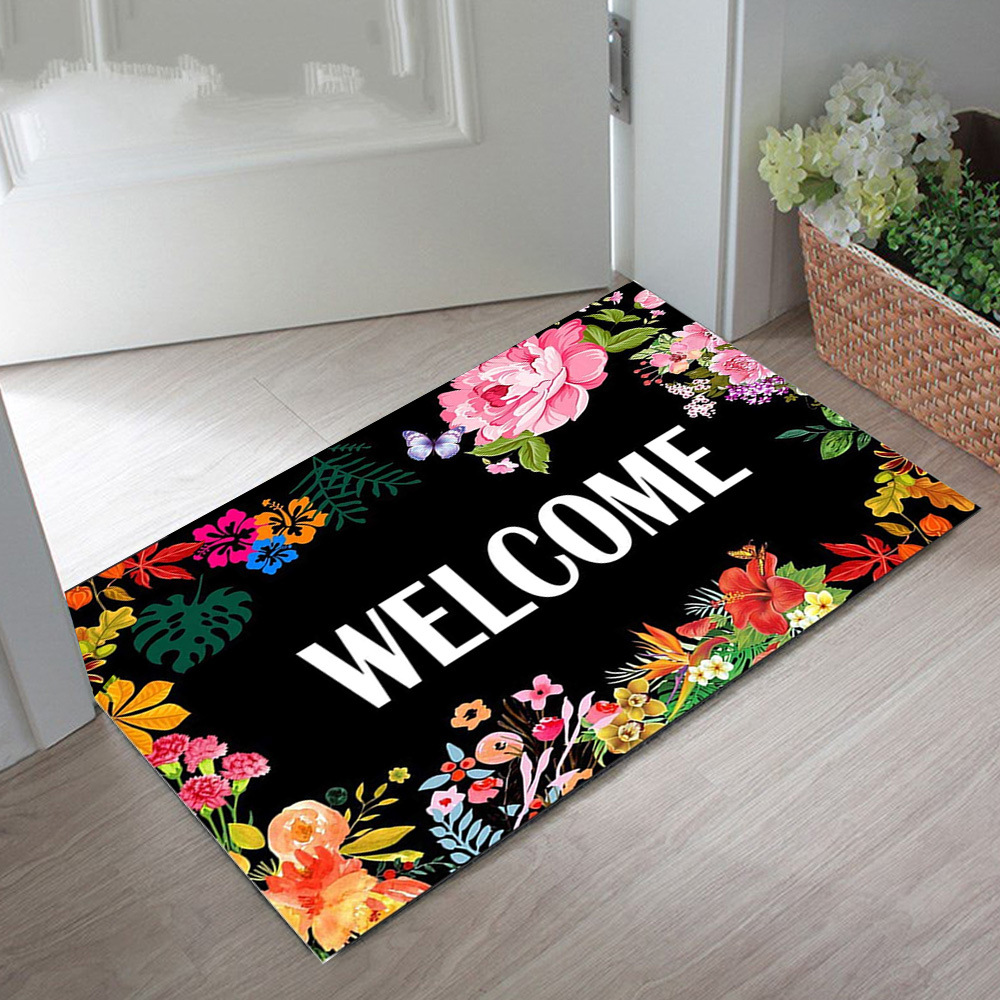 welcome进门地毯橡胶无纺布超薄地毯防滑垫除尘蹭土门口入户地垫