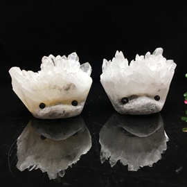 天然白水晶簇小刺猬摆件 手工雕刻桌面摆件可爱超萌刺猬水晶批发