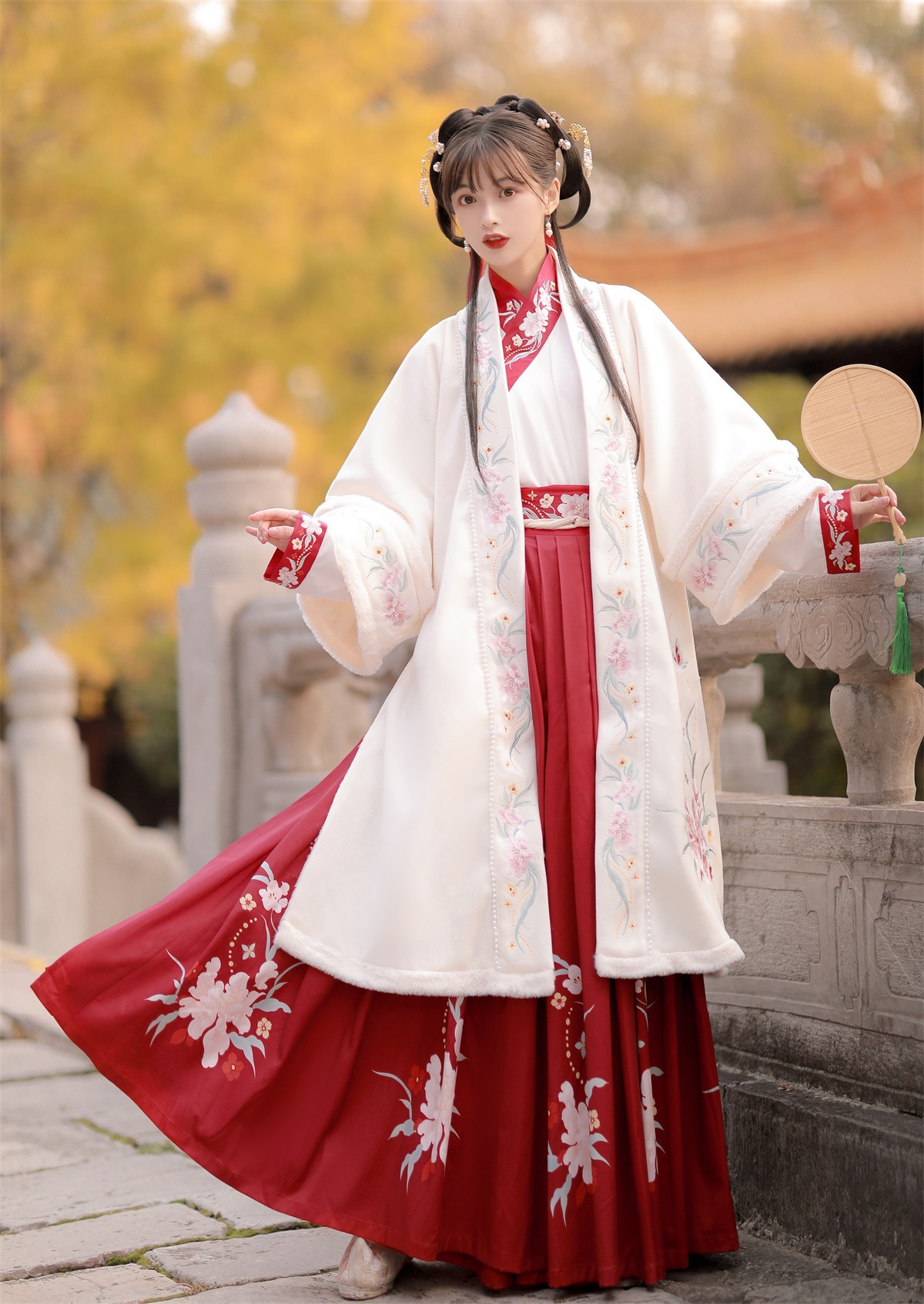 原创设计苏幕遮汉服刺绣直领对襟长衫披风长袄三件套8254