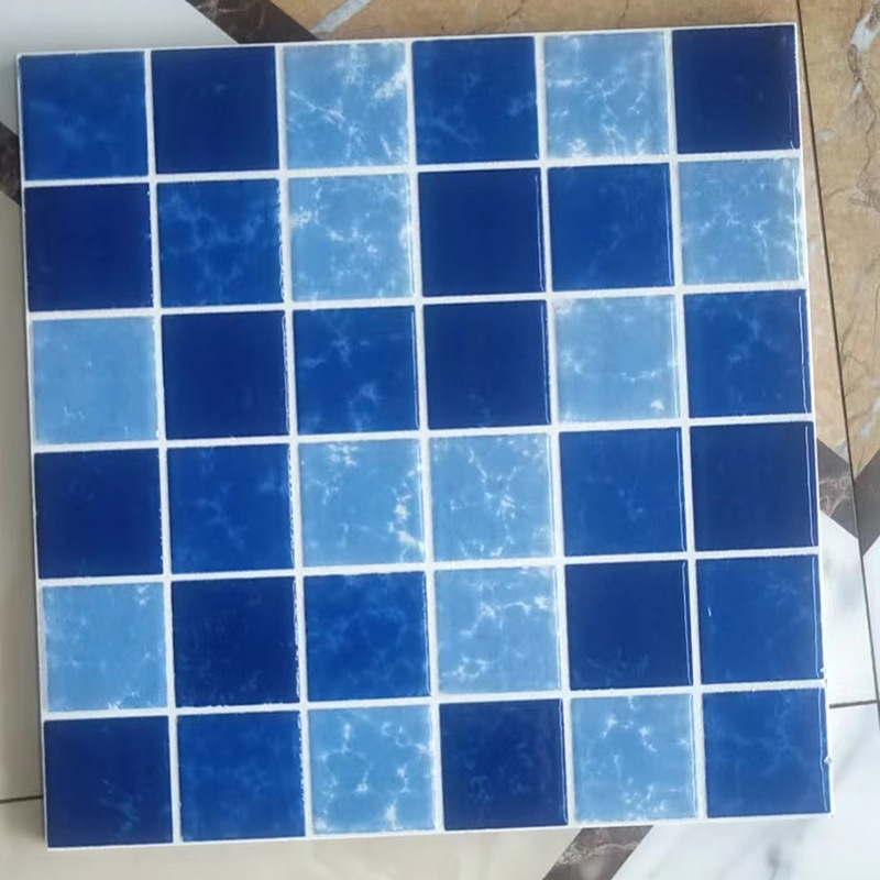 泳池瓷砖300*300抛晶砖蓝色格子瓷砖