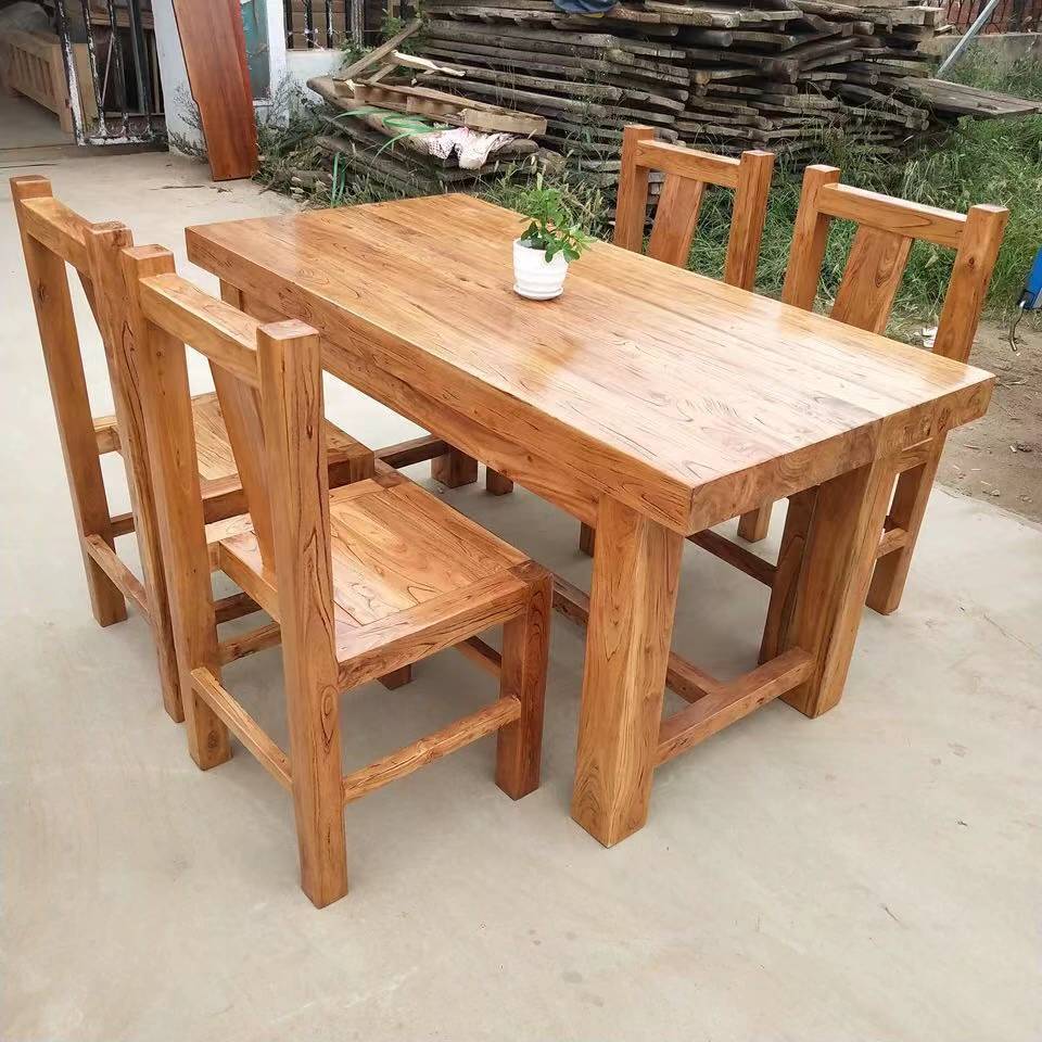 定制现代简约中式老榆木餐桌 饭店餐厅组合餐桌椅 家用木质八仙桌