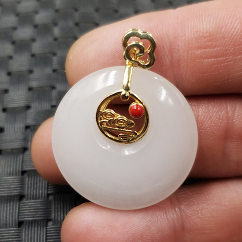 玉石挂件新疆和田白玉玉扣挂件羊脂玉公主扣吊坠金丝玉吊坠项链坠