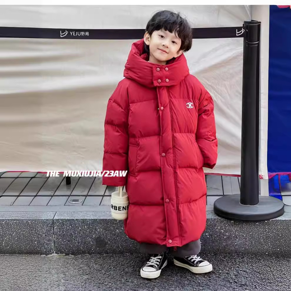 90白鸭绒反季儿童羽绒服秋冬季加厚连帽长款羽绒外套外贸童装批发
