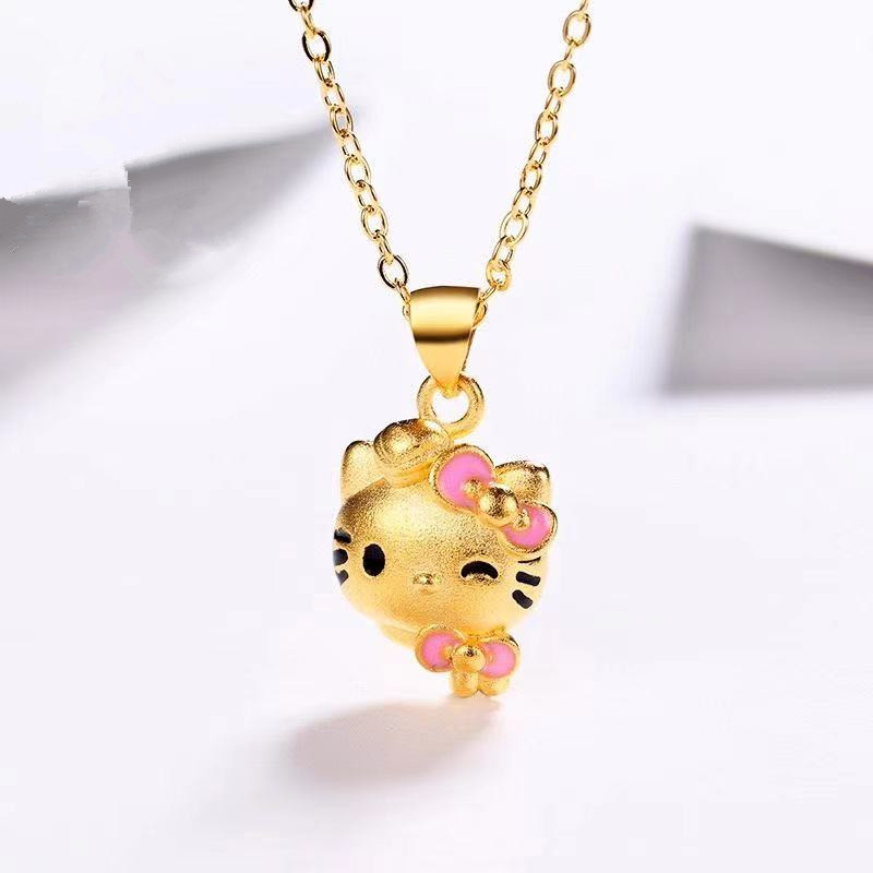 新款黄铜镀沙金色动漫猫可爱卡通少女孩锁骨项链吊坠女简约送闺蜜