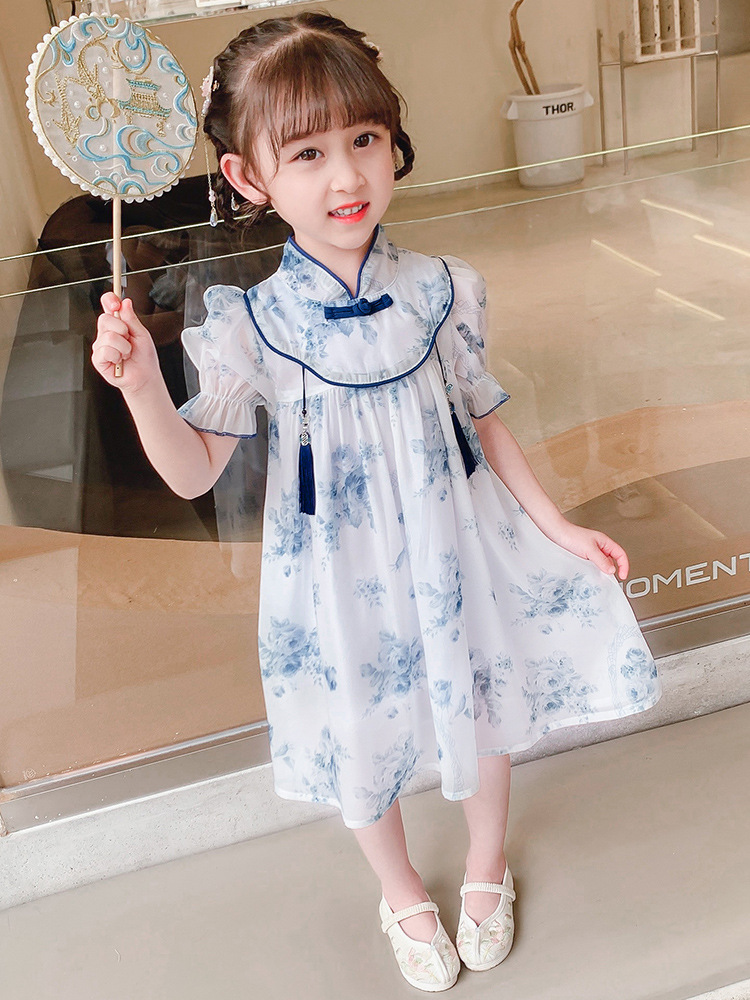 儿童汉服女童裙子2024夏装小女孩超仙古装旗袍宝宝短袖夏季唐装新