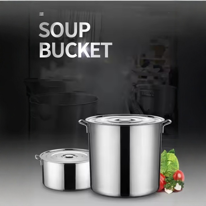 不锈钢加厚汤锅食堂汤桶商用卤肉桶圆通带盖大容量烧水桶炖锅家用