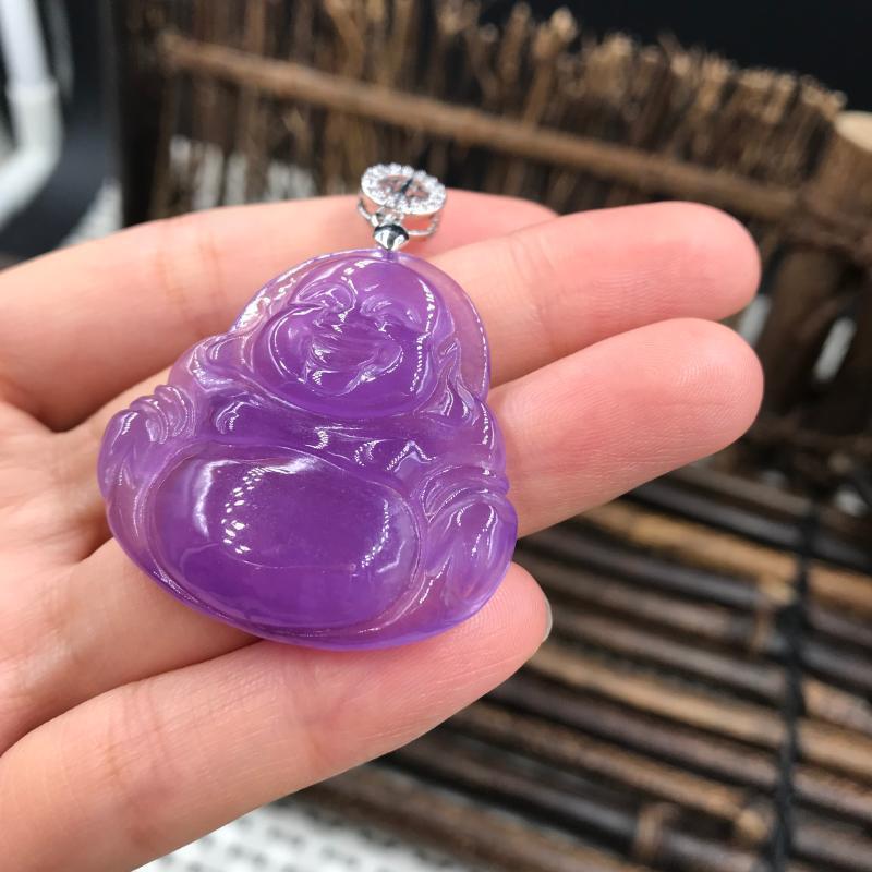 缅甸翡翠紫罗兰玉佛冰种未镶嵌笑佛玉坠玉石吊坠
