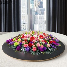 酒店高档餐桌花摆花仿真花假花摆设转盘装饰圆形餐桌上放的装饰花