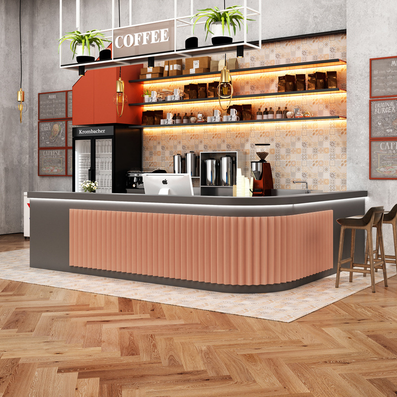 现代简约转角奶茶店吧台餐厅水吧柜台酒吧服务台迎宾接待收银台