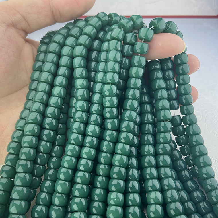 Factory Wholesale Colored Glaze Xueba Green Cut Surface Barrel Beads Scattered Beads Ornament DIY Handmade Accessories Semi-Finished Products Buddha Beads String