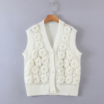 外贸热销秋季新款欧美风重工手工花朵无袖针织衫毛衣背心