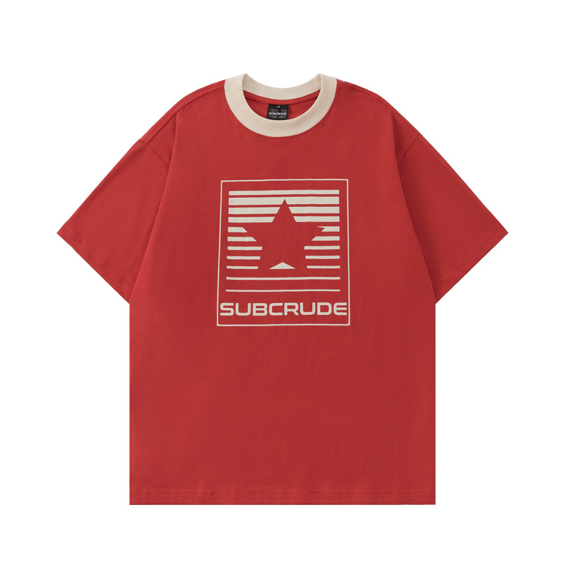 fashion小众设计感街头复古星星印花宽松圆领短袖男女t恤潮牌上衣