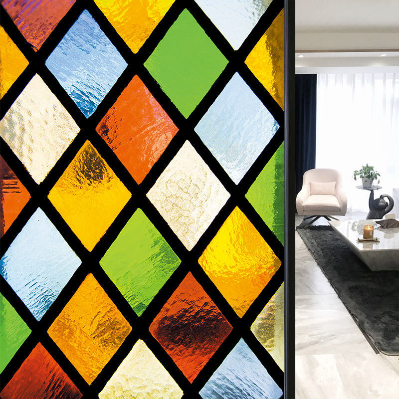 彩色玻璃纸欧式教堂窗花贴磨砂膜静电复古美式窗户卫生间贴速卖通