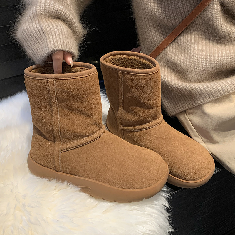 vero eva秋冬氛围感中筒厚里保暖雪地靴2023秋季新款驼色休闲百搭