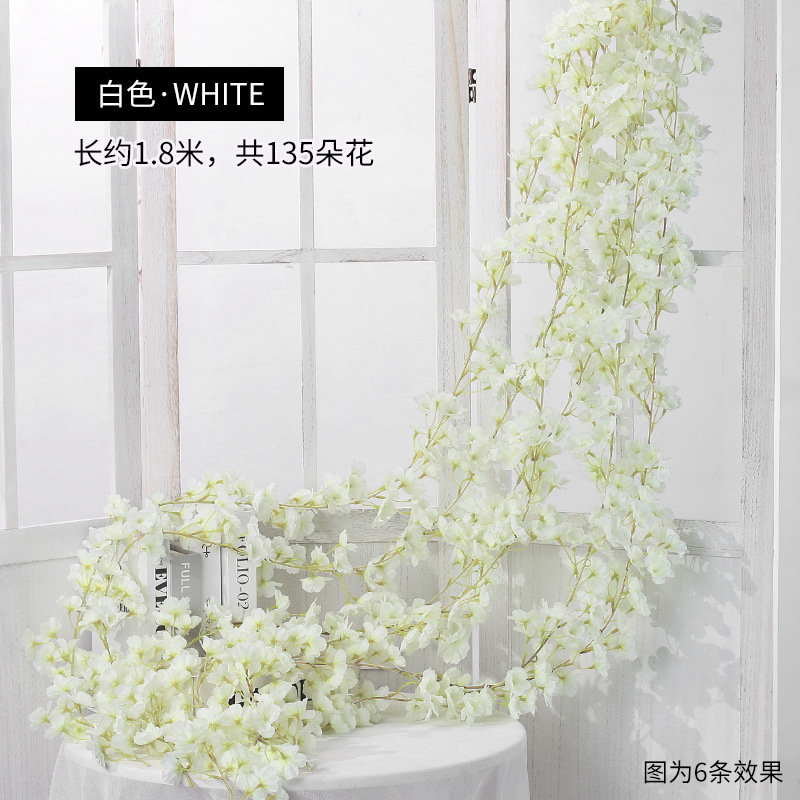 Artificial Cherry Blossom Rattan Winding Air Conditioning Pipe Vine Vine Tree Artificial Plastic Fake Flower Rattan Decorative Flower Vine