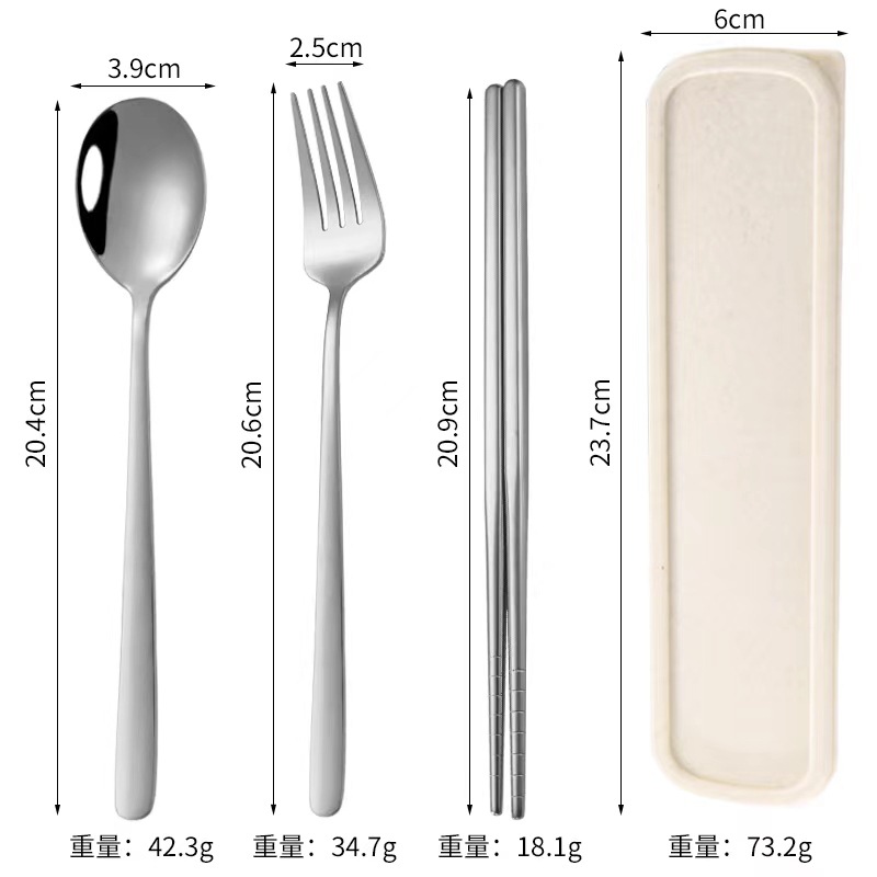 Stainless Steel Korean-Style Portable Tableware Fork Spoon Chopsticks Sets Outdoor Gift Student Tableware Three-Piece Set