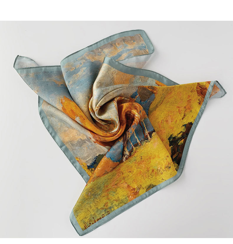 欧式油画风气质真丝丝巾女小方巾装饰春秋季百搭青年多功能小领巾