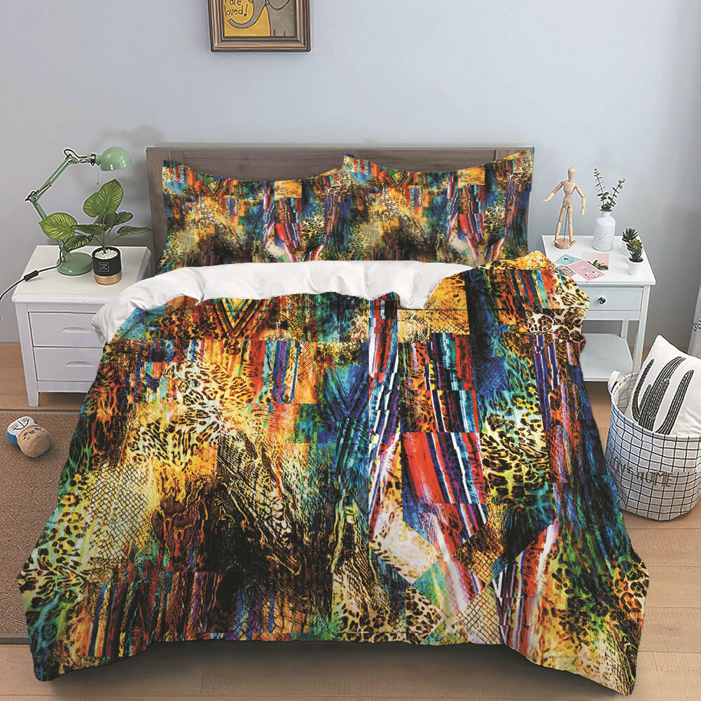 Cross-Border Bed Three-Piece Set Custom Home Textile Quilt Cover Pillowcase Printing Bed Sheet Fitted Sheet Manufacturer