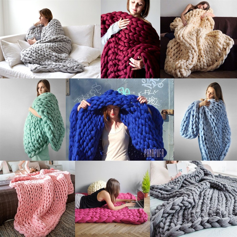 2021 Amazon Nordic Coarse Yarn Hand-Woven Blanket Mernu Blanket Knitted Sofa Blanket Photography