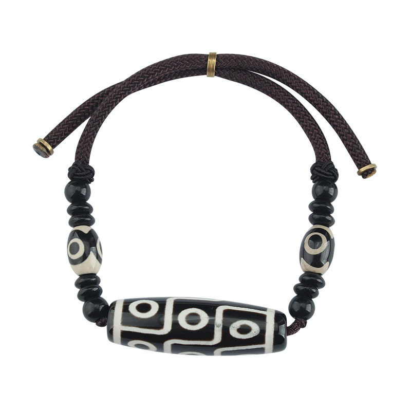 Natural Tibetan Agate Dzi Bead Bracelet Men's Shrinkable Hand-Knitted Rope Bracelet Women's Retro Ethnic Style Jewelry