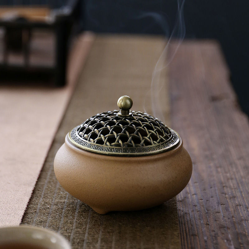 香炉熏香家用沉香熏香炉室内陶瓷器盒蚊香盘托香薰炉盘香空气净化