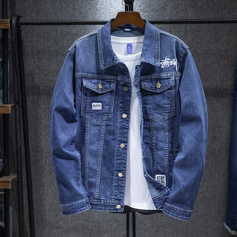 长袖牛仔外套衣服男士秋季潮流帅气修身百搭青年原宿学生夹克男