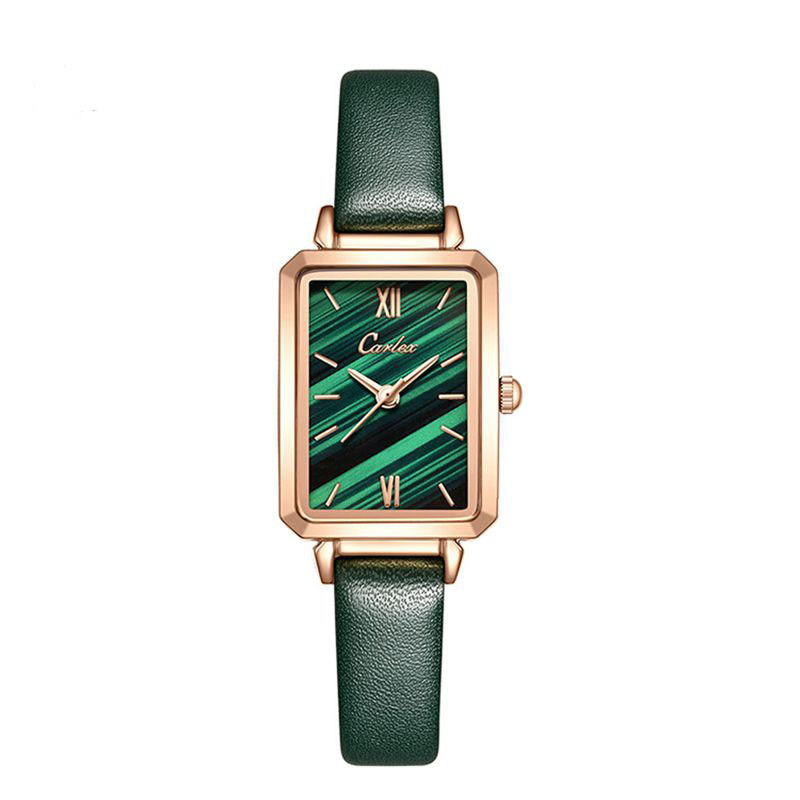 carlex新款石英机芯简约方形自然ins风女士休闲田园树林表复古表