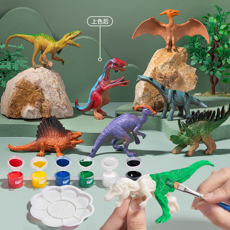 diy彩绘白胚恐龙模型手工制作涂鸦填色模具儿童益智玩具地摊批发
