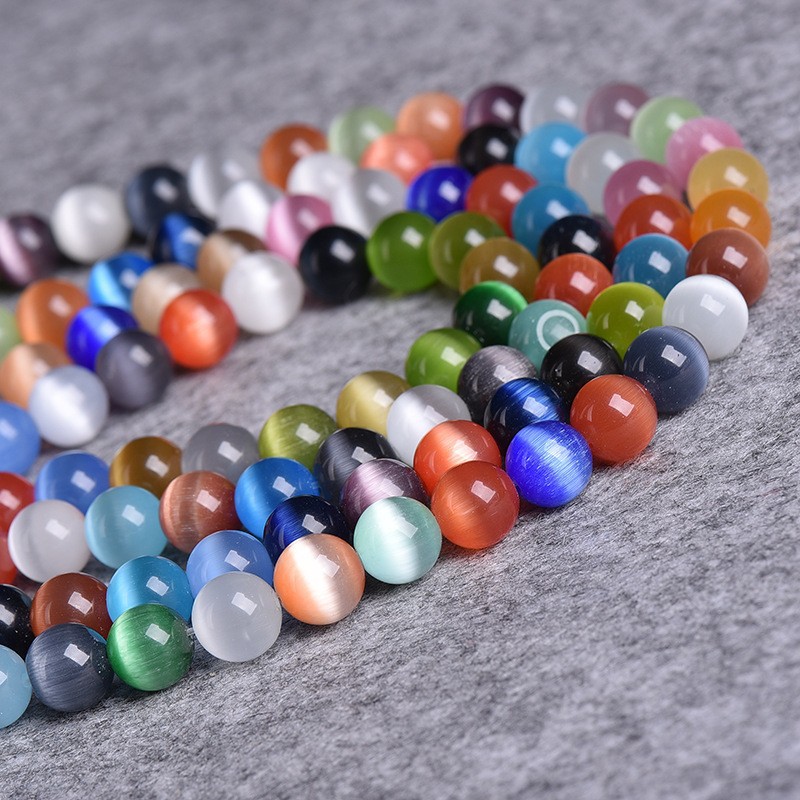 七彩色猫眼石圆珠 opal水晶散珠蓝色猫眼石散珠diy饰品配件批发